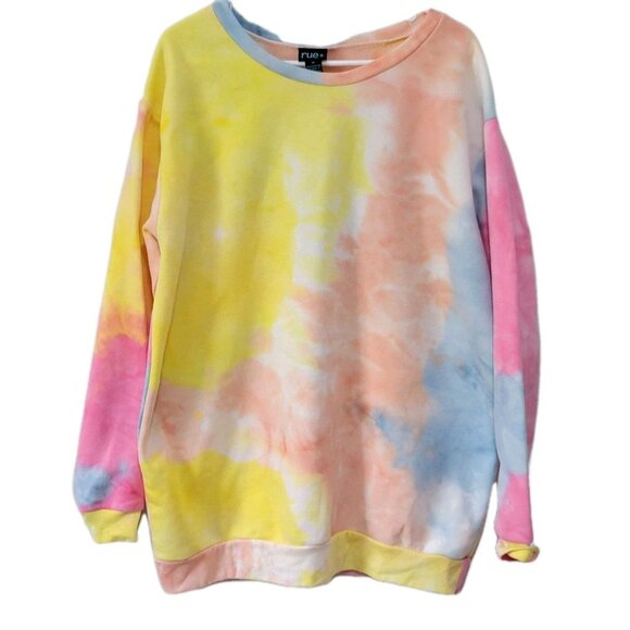Rue + Tops - Rue + Tie Dyed Sweatshirt 1X Women's Plus Size Pastels